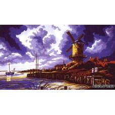 11568-CDA Канва с рисунком, Collection D`Art 'Мельница' 25*20 см
